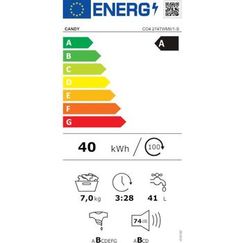 Candy Veļas mašīna CO4 274TWM6/1-S, 7 kg, 1200 RPM, A, priekšējā ielāde, Wi-Fi, LCD displejs, balta (CO4 274TWM6/1-S)