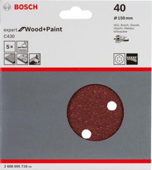 Ekscentra slīpmašīnām, ekscentra slīpmašīnām ar putekļu maisu C430 EXPERT FOR WOOD AND PAINT, 2608605716 BOSCH (2608605716)