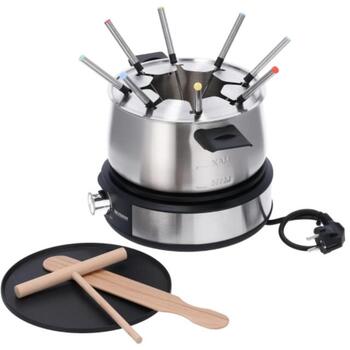 Severin Фондю 2471-000, 1500 W, 2.04 кг, Черный, Серебристый, Термостат, Нержавеющая сталь, Пластик, 8 вилок, блинная тарелка (2471-000)