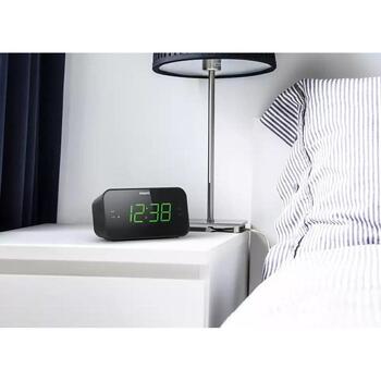 Philips радиобудильник TAR3306/12, FM, 87,5-108 МГц, 20 станций, 2 будильника, таймер сна, LED-дисплей, черный (TAR3306/12)
