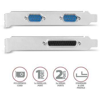 Axagon Адаптер PCEA-PSN 1x параллельный DB25, 2x RS-232 DB9 250 кBd, PCIe 5 Гбит/с, CE, RoHS (PCEA-PSN)