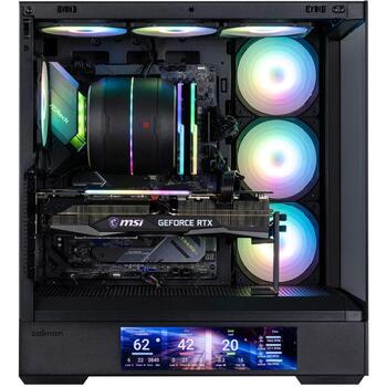 Zalman P40 DS ATX Mid Tower корпус, 4 x 120mm ARGB вентилятора, черный, 9.1-дюймовый ЖК-дисплей, 420mm GPU, 165mm CPU кулер (P40 DS BLACK)