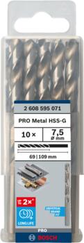 HSS-G urbji metālam 7,5mm, 10gab., Urbjmašīnām/skrūvgriežiem PRO METAL HSS-G STANDARTA SPIRĀLVEIDA URBJA GARUMS, 2608595071, BOSCH (2608595071)