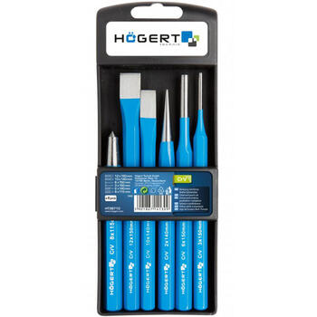 Hogert HT3B710 punktsišu un kaltu komplekts, 6 gab., CrV, 10x142, 10x152, 3x115, 6x152, 8x115 mm, plastmasas kastītē (HT3B710)