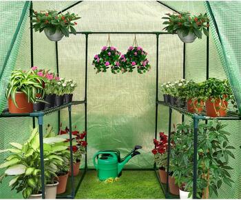Kompakta un ietilpīga mini siltumnīca ārtelpām un terasēm 155×140×200 cm izturīga PVC plēve ar plauktiem BESK (9079591)