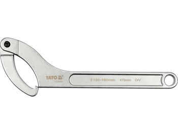 Yato Elastīgā Āķa Atslēga YT-01674, 120-180mm, 470mm, CrV, apaļo rievu uzgriežņiem, hromēta, matēta (YT-01674)