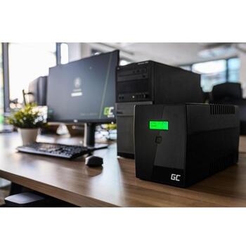 Green Cell UPS sprieguma stabilizators UPS02, 800VA, 480W, 9Ah, 2x Schuko, 1x RJ11, LCD, AVR, modificēts sinusoidāls (UPS02)