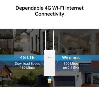TP-Link маршрутизатор TL-MR100-OUTDOOR, 300 Мбит/с, 150 Мбит/с загрузка, 50 Мбит/с выгрузка, IP65, PoE, 2x LTE антенны (TL-MR100-OUTDOOR)