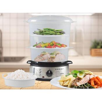 Beper Пароварка BC.250, 800W, 9L, 3 отсека, 1L резервуар для воды, автоматическое отключение, контейнер для риса (BC.250)