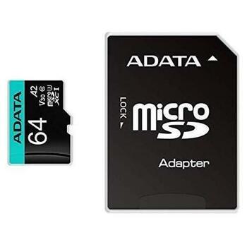 Adata карта памяти microSDXC AUSDX64GUI3V30SA2-RA1 64GB, скорость чтения 100MB/s, скорость записи 80MB/s, UHS-I, U3, V30, IPX7 (AUSDX64GUI3V30SA2-RA1)