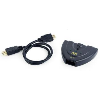 Gembird DSW-HDMI-35 HDMI коммутатор 3 порта, 0.5 м кабель, 5 В, 0.15 А, черный, индикаторы портов LED (DSW-HDMI-35)