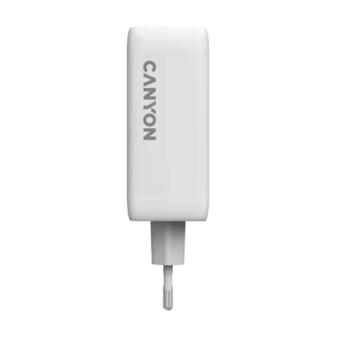 Kompakts sienas lādētājs ar GaN tehnoloģiju 100 W kopējo jaudu 3×PD un 1×QC ātrās uzlādes portu CU100ACC EU Balts CNS-CUW100ACC CANYON (CNS-CUW100ACC)
