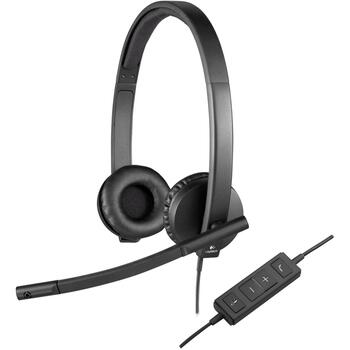 Logitech austiņas 981-000575, frekvence 31.5-20000 Hz, kabelis 1.9 m, melna, DSP, trokšņu slāpējošs mikrofons (981-000575)