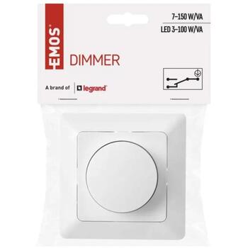 Emos Триак диммер № 6 A6003.0, 3-60W LED, 7-110W галоген, белый, поворотное управление, кнопочный переключатель, 1 шт. (A6003.0)