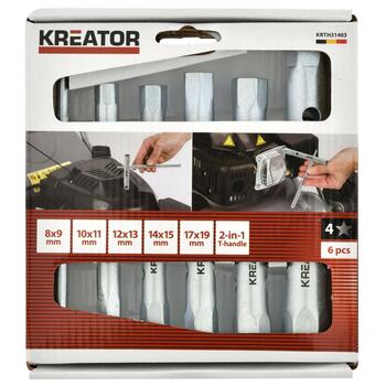 Kreator набор трубчатых гаечных ключей KRTH31403, 6 шт, метрическая, 170 мм, 8-19 мм, 10 диаметров, с металлическим воротком (KRTH31403)