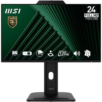 MSI LCD монитор PRO MP242PMG 23.8 дюйма FHD 1920 x 1080 120Hz IPS 1ms 1x HDMI 1.4b 1x DP 1.2a 1x D-Sub 2xUSB 5Gbps Type-A 1x USB 5Gbps Type-B встроенные динамики веб-камера антибликовый антимерцание меньше синего света сертифицирован TÜV VESA Kensington ч