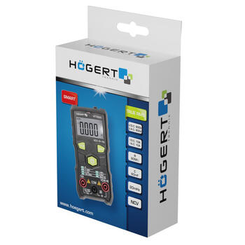 Hogert HT1E605 умный мультиметр, 600В, 10А, 60МОм, 60мФ, 20мГц, TRUE RMS, NCV, DATA HOLD, ЖК-дисплей с подсветкой, 6000 отсчетов (HT1E605)