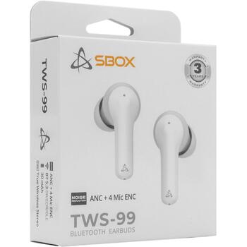 Sbox Беспроводные наушники EB-TWS99-W, 20-20000 Гц, 32 Ω, 121 дБ, Bluetooth 5.3, ANC + ENC, 4,5 ч работы (EB-TWS99-W)