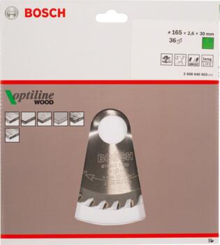 Ripzāģa disks 165x30 mm Optiline Wood, Rokas ripzāģiem PRO WOOD RIPZĀĢA ASMENS, 2608640603, BOSCH (2608640603)