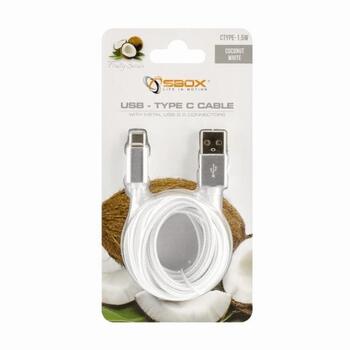 Sbox USB-TYPEC-15W USB-C кабель, 1.5м, белый, плетеный, 480 Мб/с, USB 2.0, 8.3x2.5мм (USB-TYPEC-15W)