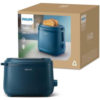 Philips Toaster HD2511/70, 830 W, 220-240 V, 50-60 Hz, 2 šķēles, Zila, Plastmasa, 0.85 m vads, 8 brūnināšanas līmeņi (HD2511/70)