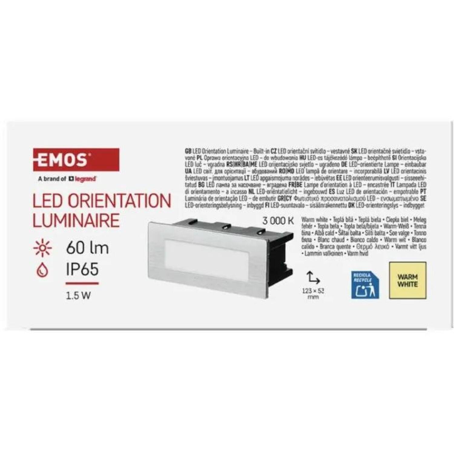 Emos LED Встраиваемый Настенный Светильник AMAL ZC0108, 12 x 5 см, 1,5 Вт, Теплый Белый, IP65, 60 лм, Алюминий, Стекло (ZC0108)