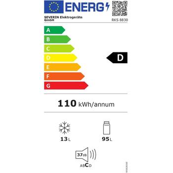 Severin Холодильник 8830, 108 L, 106 L, 93 L, 13 L, 41 dB, A+++, 88 kWh, 4*, 2 kg/24h, 3 полки, 1 ящик, LED, регулируемые ножки (8830)