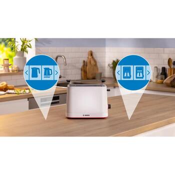 Bosch Kompaktais tosteris TAT3M121, 2, Plastmasa, Balts, Augstais pacēlums, Automātiskā izslēgšanās, Atkausēšanas funkcija (TAT3M121)