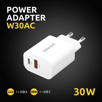 Intenso адаптер питания USB-A/USB-C/7803012, Входное напряжение 100-240 В, Максимальное выходное напряжение 20 В, 2 выхода (7803012)