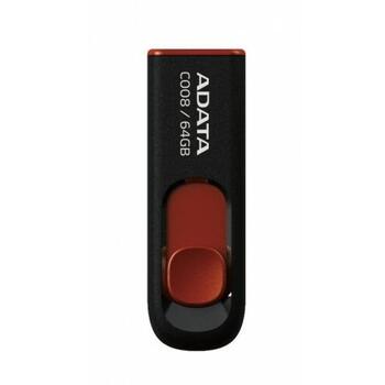 Adata USB флешка C008 AC008-64G-RKD, 64 GB, USB Type-A, черный/красный, пластик, Plug and Play (AC008-64G-RKD)