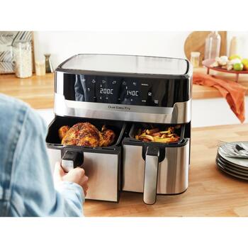 Tefal karstā gaisa friteris EY905D10, 5.2+3.1 L, nerūsējošais tērauds, 8 programmas, sinhronizācijas funkcija (EY905D10)
