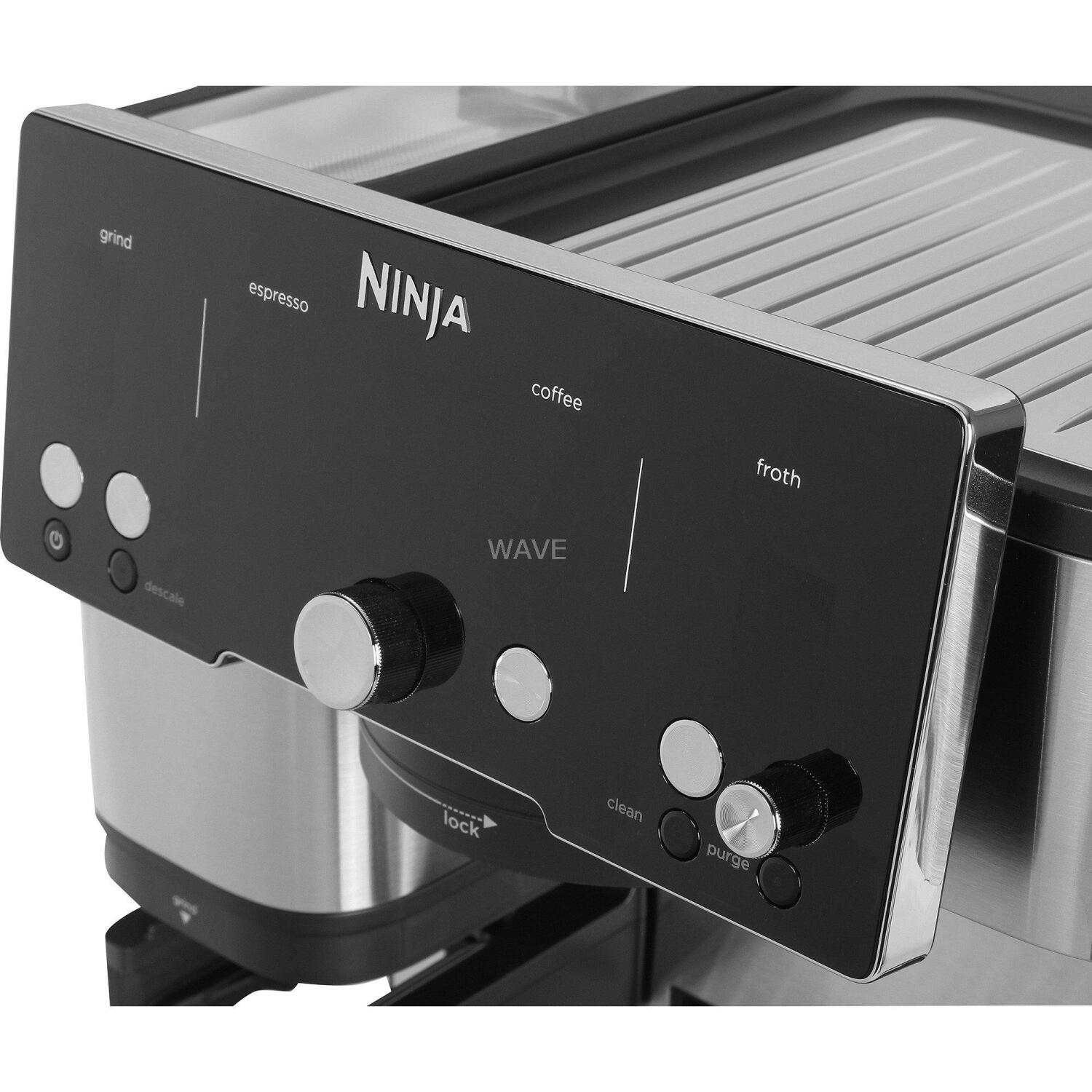 Ninja Espresso кофемашина ES501EU, 1750 Вт, 2 л, 9 бар, 250 г, полуавтоматическая, встроенная кофемолка, капучинатор (ES501EU)