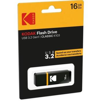 Kodak USB флешка EKMMD16GK103, 16GB, USB 3.2 Gen1, 20Mbps, 10Mbps, черный/желтый, пластик (EKMMD16GK103)