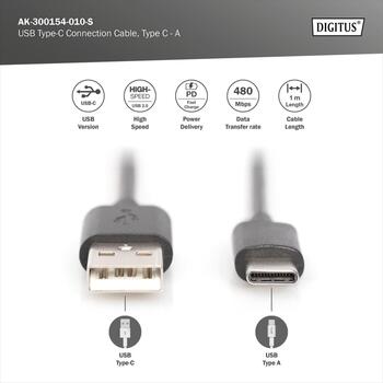 Digitus AK-300154-010-S кабель USB-C, USB-A - USB-C, 1м, 3А, черный, Power Delivery, синхронизация и зарядка (AK-300154-010-S)