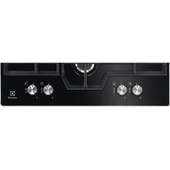 Electrolux KGG6456K газовая варочная панель, 60см, 4 конфорки, 8900Вт, стекло, черный, чугунные решетки, газ-контроль (KGG6456K)
