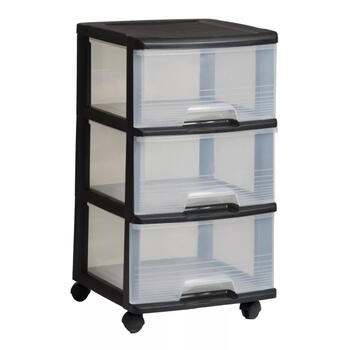 Curver система ящиков 0806772146, 3x20L, 37x39x61см, черный/прозрачный, пластик, на колесиках (0806772146)