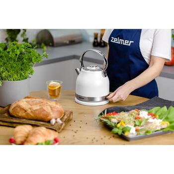 Zelmer ZCK7940 71505555P, 1,5 л, 2200 Вт, нержавеющая сталь, белый, 360° подставка, Strix, автоотключение (71505555P)