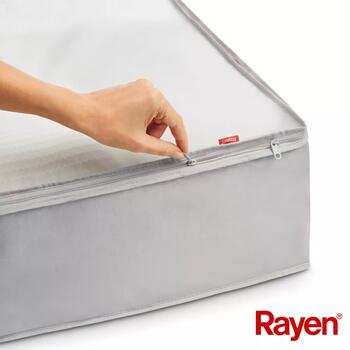 Rayen Коробка для одеял Premium серая 01236311, 65x55x20см, прозрачная полоса (01236311)