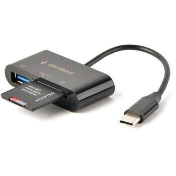 Gembird Читатель карт памяти UHB-CR3-02 USB 3.2 Gen 1 Type-C, поддерживает MicroSD/SD/SDHC/SDXC, 1 USB 2.0 порт, черный (UHB-CR3-02)