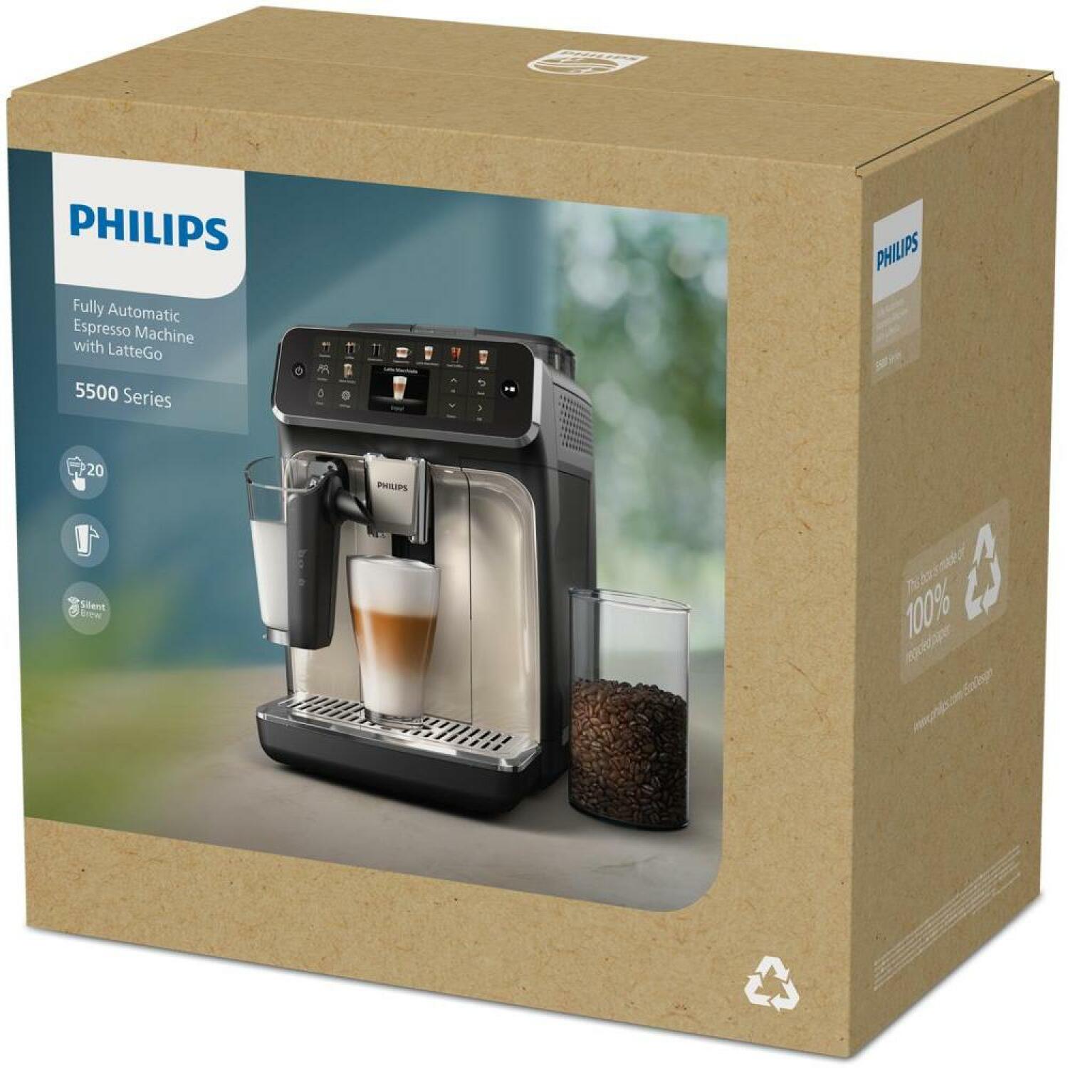 Кофемашина Philips EP5545/70, мощность 1500 Вт, ёмкость резервуара для воды 1.8 Л, 2 чашки, 2 носика, TFT дисплей (EP5545/70)