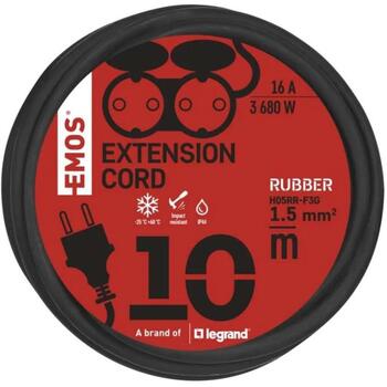 Emos Уличный удлинитель P0701, 10 м, 2 розетки, черный, 230 В, 16 А, IP44, резина, защита от детей (P0701)