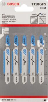 5 figūrzāģa asmeņi T 118 GFS Basic for Inox, Figūrzāģiem PRO STAINLESS STEEL T118GFS FIGŪRZĀĢA ASMENS, 2608636496, BOSCH (2608636496)