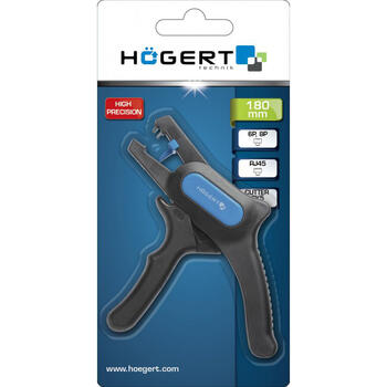 Hogert HT1P187 автоматический инструмент для снятия изоляции, 0.2-6mm², 10-24AWG, 8-12mm, 180mm, корпус из стекловолокна (HT1P187)