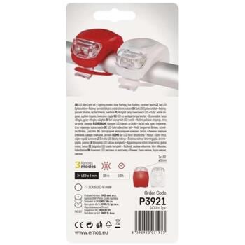 Emos LED передний и задний фонарь для велосипеда P3921, 10 лм, 140 ч, 2x CR2032, красный, белый, IP43, 3 режима (P3921)