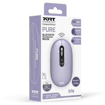 Port Connect PURE MAC 910502, bezvadu Bluetooth optiskā pele, 1000/1600/2400/3200 DPI, 5 pogas, klusa skaņa, ritināšanas ritenītis (910502)