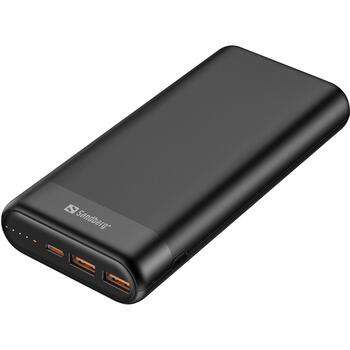 Sandberg Power Bank аккумулятор 420-62, 20000 mAh, 65 W, Li-Ion, Quick Charge 3.0, USB Type-C, 2x USB Type-A, черный (420-62)