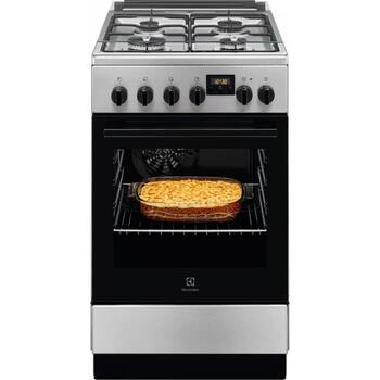 Electrolux LKK540232X газовая плита с электрической духовкой, 57л, 50см, черная эмаль, таймер, отдельностоящая (LKK540232X)