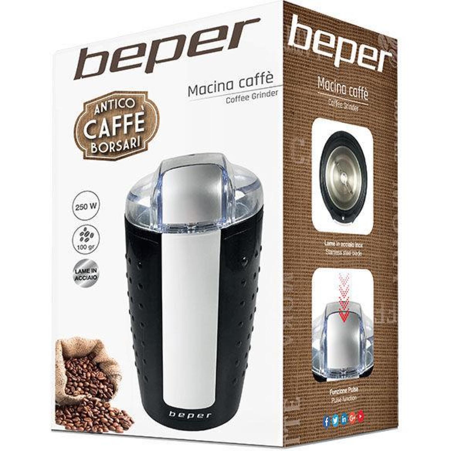 Beper Кофемолка BP.581, 250W, 100g, нержавеющие лезвия, прозрачная крышка, безопасная эксплуатация (BP.581)