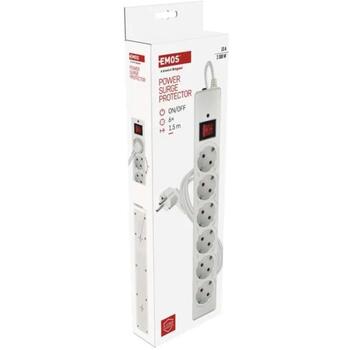 Emos Защита от перенапряжения P54215, 1,5 м, 6 розеток, 2300 Вт, 10 А, защита от детей, подсвеченный выключатель (P54215)