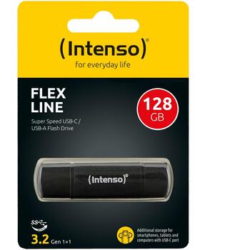 Intenso USB флеш-накопитель 3544491 128 ГБ, USB 3.2 Gen 1, скорость чтения 70 МБ/с, USB Type-A, USB Type-C, алюминий, черный (3544491)